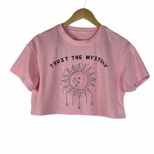 Ladies Pink Letter Print Cute Crop Top Size S